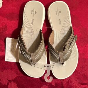 Clark’s Cloudsteppers Brinkley Jazz Pewter Sandals with Velcro Closure - Size 8